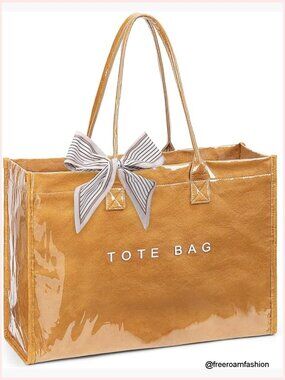 Large PVC Tote Bag with Kraft Paper Print, Hobo Shoulder Bag